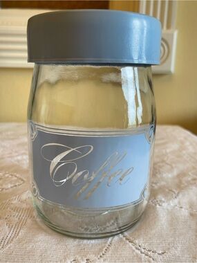 Vintage Carlton Glass Coffee Canister Blue Retro Kitchen Jar
